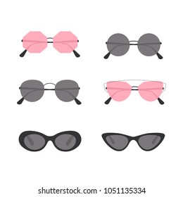 Sunglasses. Trends of spring-summer 2018. Set of colorful sunglasses icons. Fashion accessories. Trendy summer eyeglasses. Vector