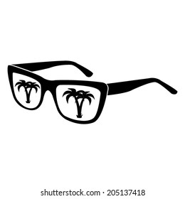 sunglasses with tropical island reflection icon - vector illustration