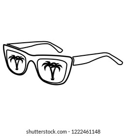 Sunglasses with tropical island reflection - vector icon without  fill