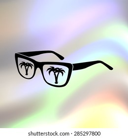 sunglasses with tropical island reflection vector icon