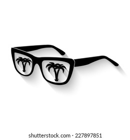 sunglasses with tropical reflection icon - vector illustration with shadow