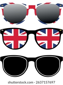 Sunglasses with Union Jack Flag in the lens and frame, British Patriotic graphic element