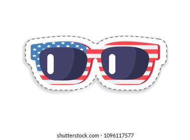 Sunglasses with United States of America flag print on frame, around lenses, stripes and stars, American symbols, isolated on vector illustration