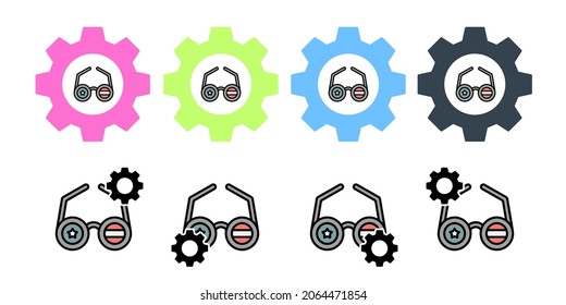Sunglasses usa flag vector icon in gear set illustration for ui and ux, website or mobile application