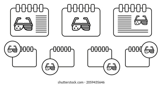 Sunglasses, usa vector icon in calender set illustration for ui and ux, website or mobile application