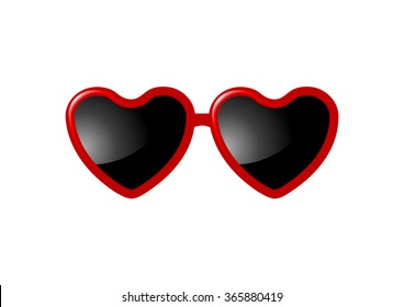 Sunglasses with Valentine heart shapes on white background. Vector graphic design template