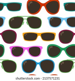Sunglasses vector cartoon seamless pattern on a white background.