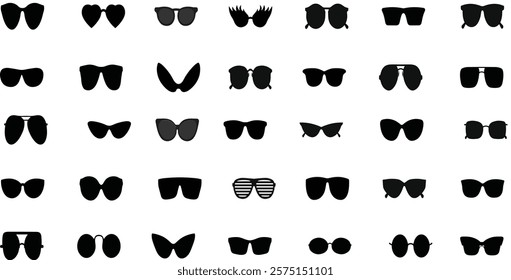 Sunglasses vector collection, modern vintage styles, fashionable eyewear silhouettes, black sunglasses illustration, 