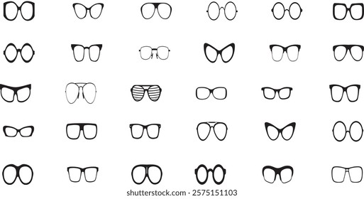 Sunglasses vector collection, modern vintage styles, fashionable eyewear silhouettes, black sunglasses illustration, 