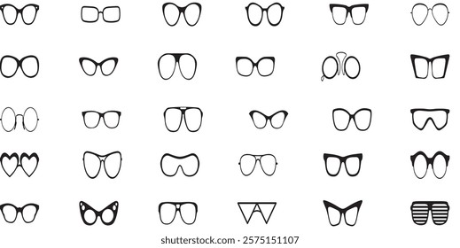 Sunglasses vector collection, modern vintage styles, fashionable eyewear silhouettes, black sunglasses illustration, 