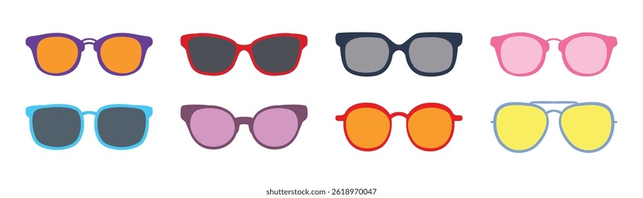 Sunglasses vector collection, modern vintage styles, fashionable eyewear, sunglasses illustration, white background, perfect for fashion designs