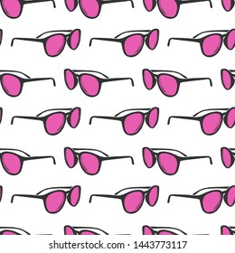 Sunglasses. Vector concept in doodle and sketch style. Hand drawn illustration for printing on T-shirts, postcards. Seamless pattern for textile, paper wrap.
