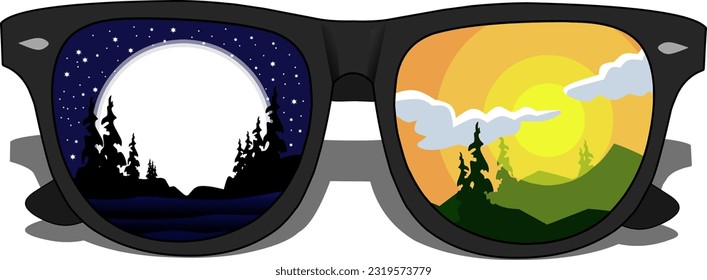 ilustración de diseño vectorial de gafas de sol con visión nocturna y matutina