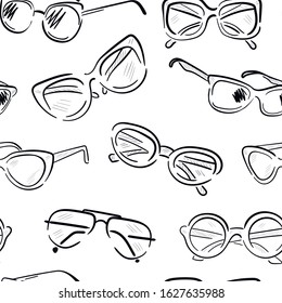 Sunglasses vector fashion seamless pattern on white background . Concept fr print, web esign, cards , wallpaper, wrapping paper  