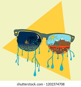 sunglasses Vector hand drawn illustration, abstract style, fantasy, tattoo art, template for card, poster banner print for t-shirt.
