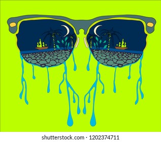 sunglasses Vector hand drawn illustration, abstract style, fantasy, tattoo art, template for card, poster banner print for t-shirt.

