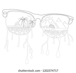 sunglasses Vector hand drawn illustration, abstract style, fantasy, tattoo art, template for card, poster banner print for t-shirt.
