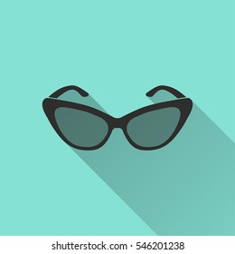 Sunglasses vector icon. Black illustration isolated on green background for graphic and web design.