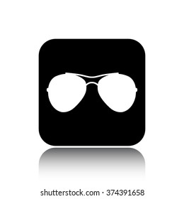 sunglasses vector icon on black button with reflection