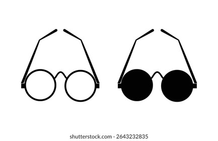 Sunglasses vector icon. Spectacles accessory. Summer eyewear sun protection sunglass vector icon. Glasses vector icon. Black clip art eyeglasses and sunglasses on white background.