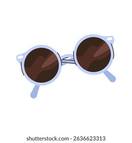 Sunglasses vector icon. Sun protective eyewear with dark tinted lenses and frame. Summer fashion and sunny safety for outdoor beach activity. Round vision item for uv light. Vacation headwear fashion.