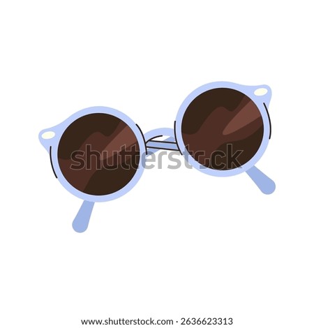 Sunglasses vector icon. Sun protective eyewear with dark tinted lenses and frame. Summer fashion and sunny safety for outdoor beach activity. Round vision item for uv light. Vacation headwear fashion.
