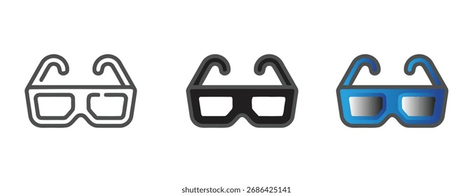 Iconos del vector de las gafas de sol: Línea, plano, y estilo de dos colores