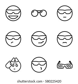 sunglasses vector icons. Set of 9 sunglasses outline icons such as emot in sun glasses