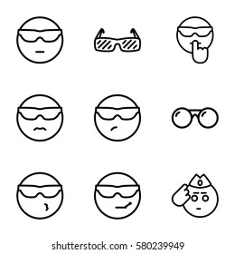 sunglasses vector icons. Set of 9 sunglasses outline icons such as soldier emot