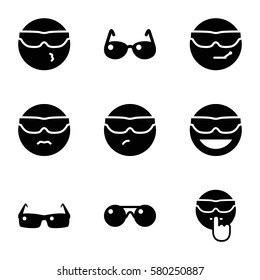 sunglasses vector icons. Set of 9 sunglasses filled icons such as emot in sun glasses