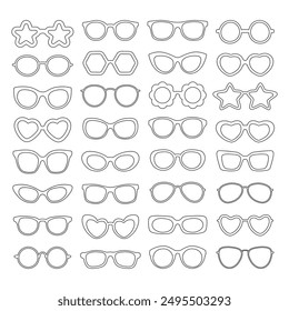 Sunglasses vector illustration in different designs. Summer element. Eyewear fashion. Cartoon flat vector isolated.