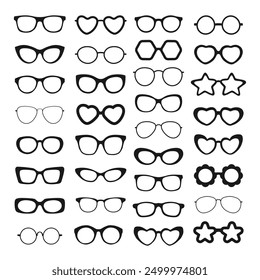 Sunglasses vector illustration in different designs. Summer element. Eyewear fashion. Cartoon flat vector isolated.