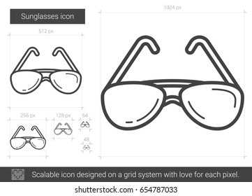 Sunglasses vector line icon isolated on white background. Sunglasses line icon for infographic, website or app. Scalable icon designed on a grid system.