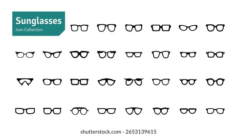 Sunglasses Vector Set. Eyewear Icons. Hipster Geek Style Eyeglasses Frames Vector Illustration.