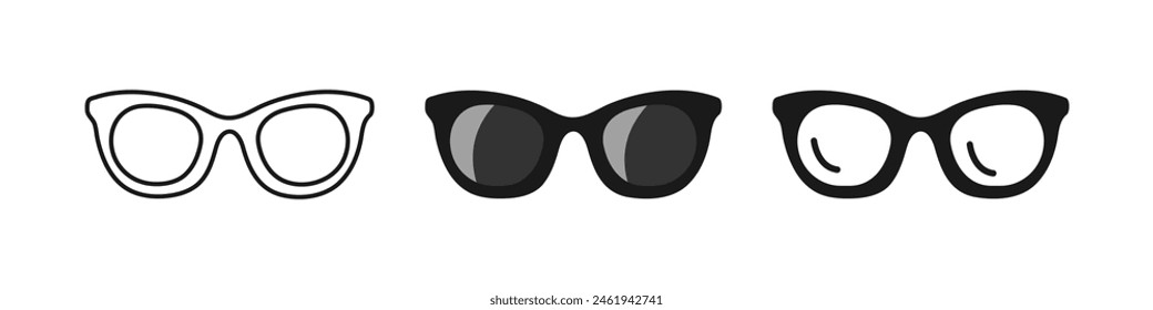 Sunglasses vector set. Logo sunglasses. Line, silhouette and flat style.