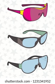 Sunglasses vector set on transparent background. sports accessory design.