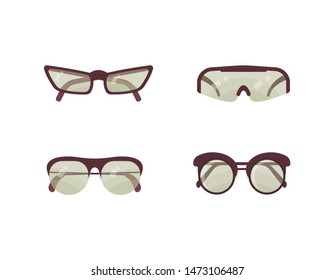 Sunglasses vector set. Spectacles plastic frame collection. Summer sun protection.