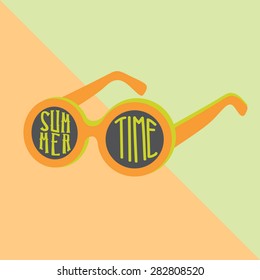 Sunglasses. Vintage vector illustration. Typography design 'SUMMER TIME'