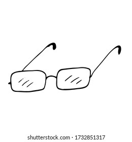 Sonnenbrille, Sehkorrektur. Schwarzer Rahmen. Schwarze Linien auf weißem Hintergrund. Vector-Abbildung.