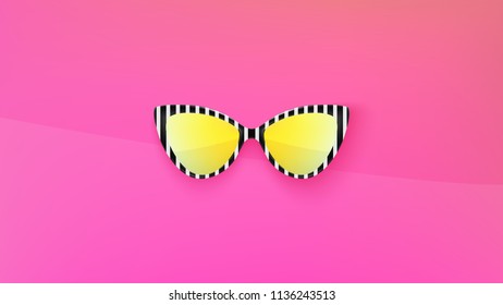 Sunglasses wallpaper. Trendy colors. Fashion background. Summer. Holographic. Rim. Eyeglasses. Party. Poster backdrop. Yellow glasses. Sunglasses. Pink. Tropical. Cat eye rim style. Retro sunglasses.