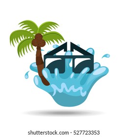 sunglasses water splash palm summer vacation vector illustration