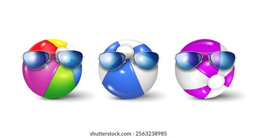 sunglasses wearing beach balls isolated on the white background.summer vacation business advertising banner design clip art vector illustration.