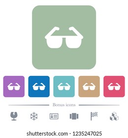 Sunglasses white flat icons on color rounded square backgrounds. 6 bonus icons included