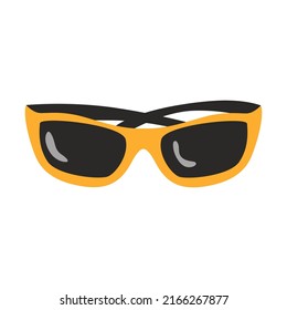 Gafas de sol con marcos amarillos. Accesorio personal de verano. Gafas de sol dobladas. Equipo para caminatas, turismo, viajes. Ilustración vectorial plana aislada en un fondo blanco.