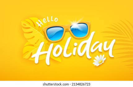Sunglasses with yellow leave holiday design background, Eps 10 vector illustration
