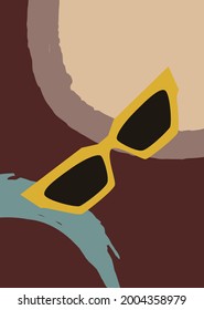 Sunglasses yellow on a retro background. Contemporary art poster. Fashionable postcard for social networks. Vector illustration.