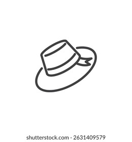 Sunhat line icon. linear style sign for mobile concept and web design. Wide summer hat with ribbon outline vector icon. Symbol, logo illustration. Vector graphics