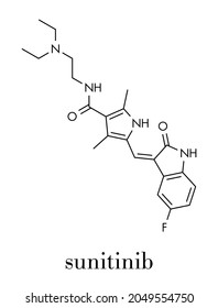 Sunitinib cancer drug molecule. Skeletal formula.
