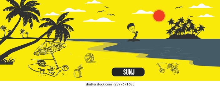  Sunj, Lopud, Croatia beach beautiful vector illustration svg