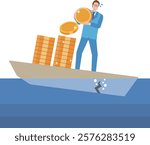 Sunk cost effect and illustration of a man about to sink